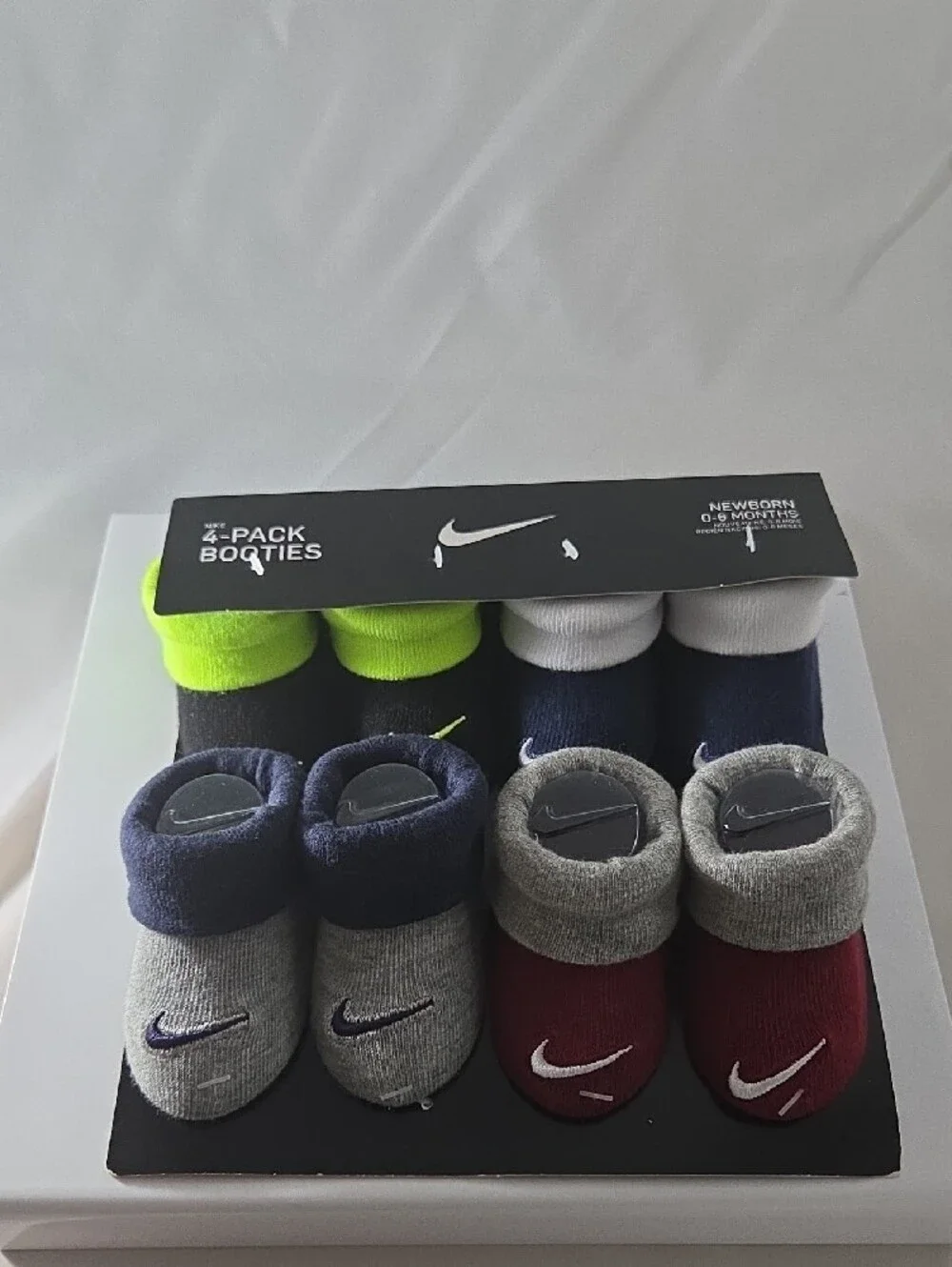 Nike Baby 4-Pack Cozy Cuff Booties - Gray, Navy, Maroon, Neon Green